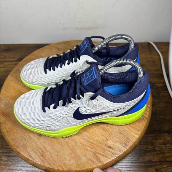 Nike Zoom Cage 3 HC Tennis Shoes White Blue Volt Men's Size 7.5 918193-004 - Picture 6 of 8